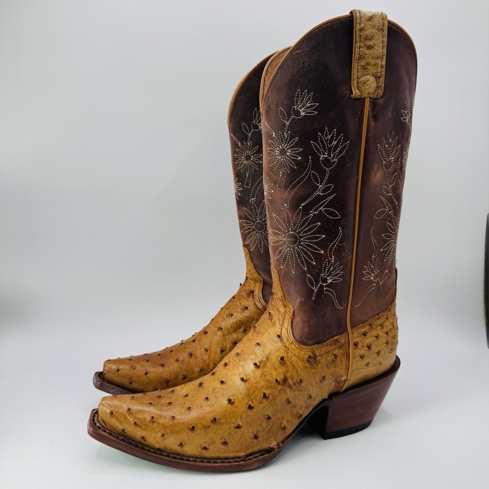 Shyanne Daisie Ostrich Boots Women's‎ Size 11 B Brown Full Quill Snip Toe